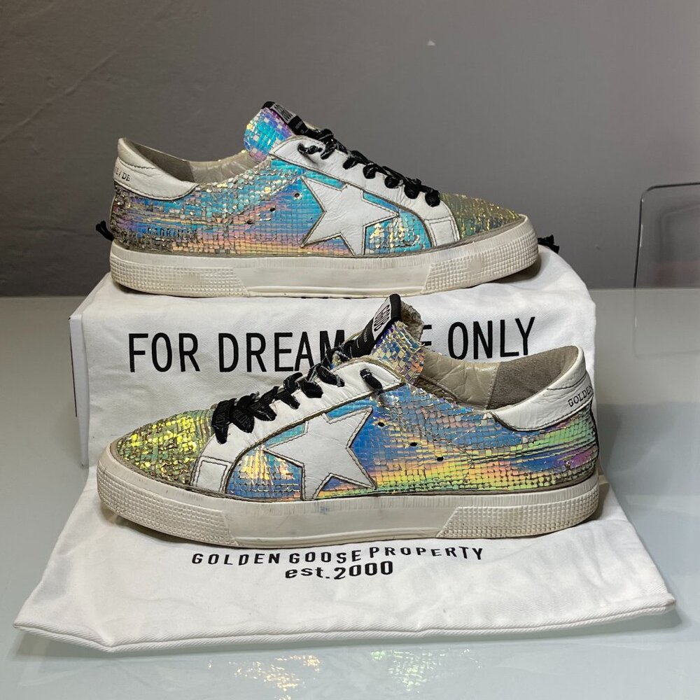Golden Goose Womens Iridescent Holographic Superstar Sneakers with White Star - Picture 2 of 13